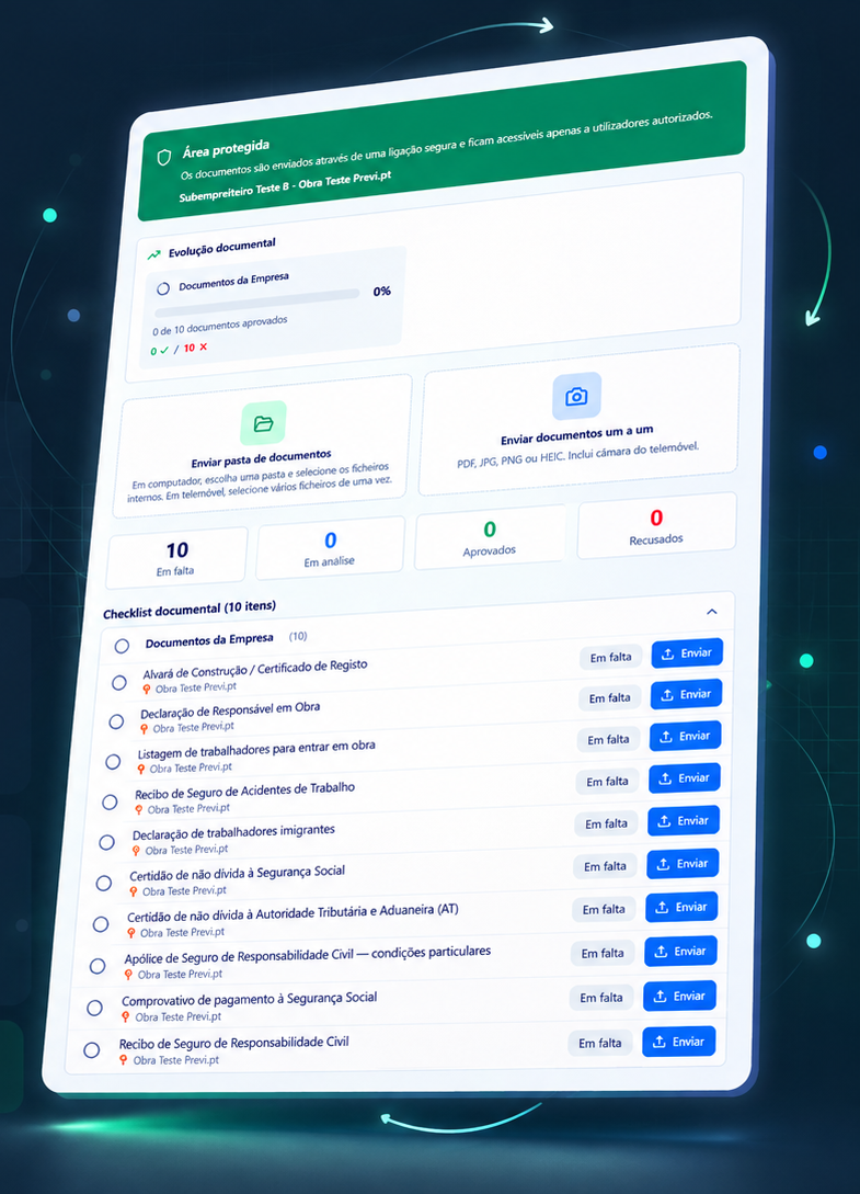 Portal de envio de documentos do Previ360 para empreiteiros